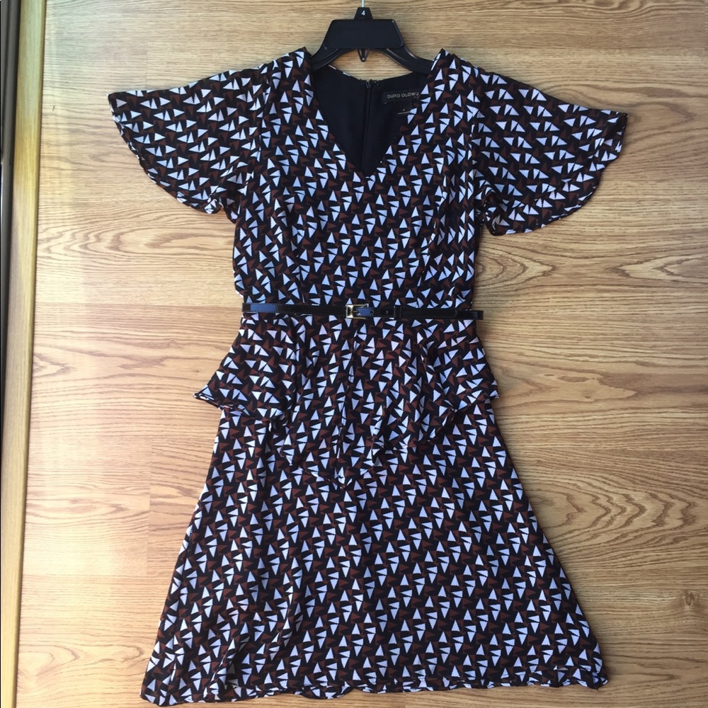 Duro Olowu Brown/Blk/Wht Peplum Flowy Dress size 4